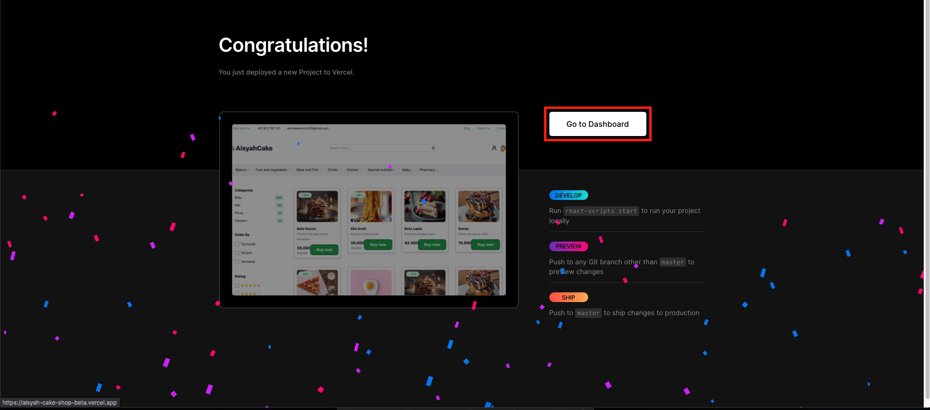Proses deploy success